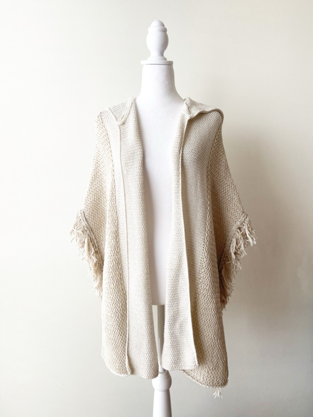 Roffe Cream Knit Hooded Cardigan Sweater OS